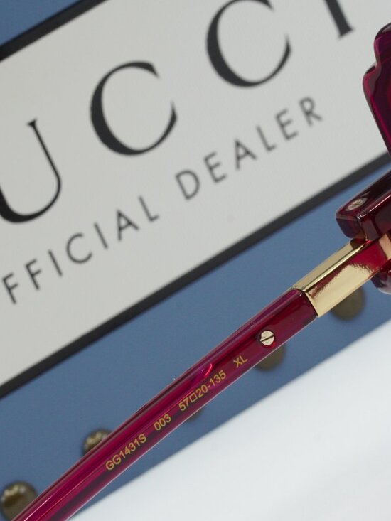 Gucci GG1431S 003 Women Square Sunglasses - Transparent Dark Cyclamen